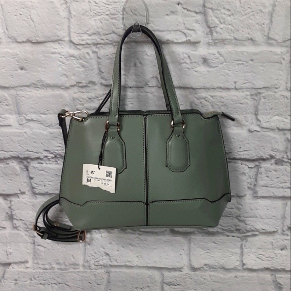 Zara green leather satchel bag